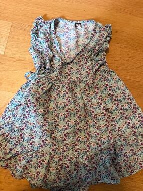 Tea Collection Light Blue Floral Tie-Waist Dress with Birds